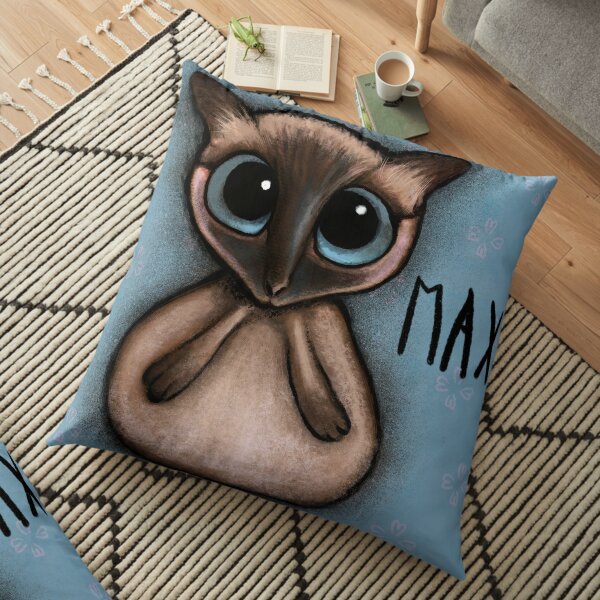 Siamese cat with big blue eyes by Margherita Arrighi Floor Pillow