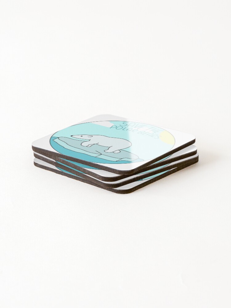 Thumbnail 4 of 5, Coasters (Set of 4), Save the Polar Bears Sticker designed and sold by RipDesigns.