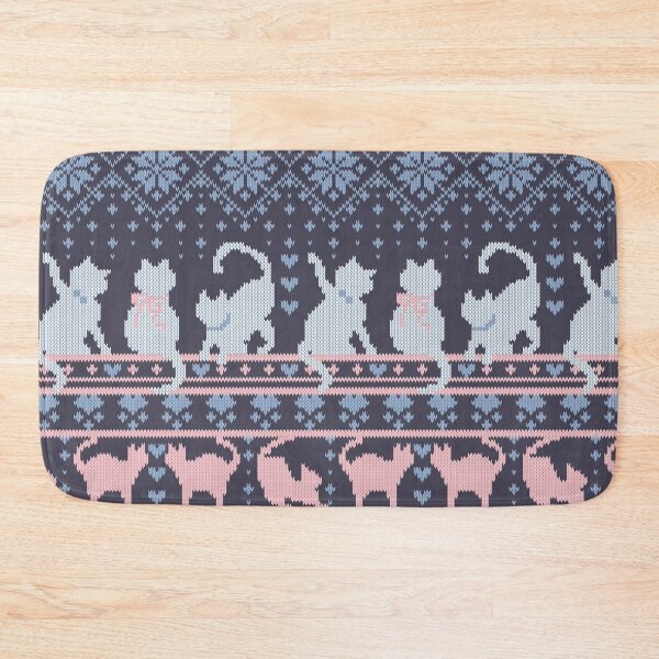 Item preview, Fair Isle Knitting Cats Love // dark violet background white and violet kitties and details designed and sold by SelmaCardoso.