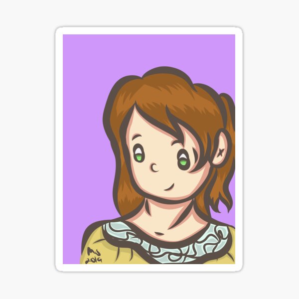 Cute redhead girl doodle with purple background Sticker