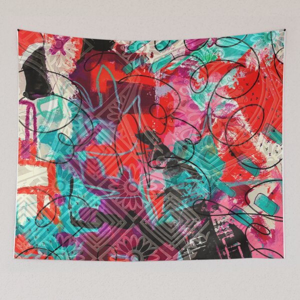 Item preview, Digitally manipulated red, turquoise and black mixed media abstract painting designed and sold by Lanie K Art.