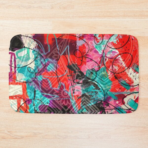 Item preview, Digitally manipulated red, turquoise and black mixed media abstract painting designed and sold by Lanie K Art.