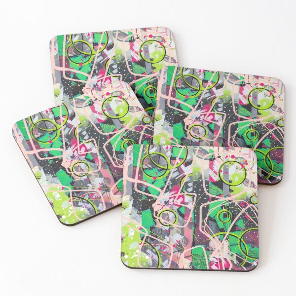 Item preview, Digitally manipulated green, pink, and gray mixed media abstract painting designed and sold by Lanie K Art.