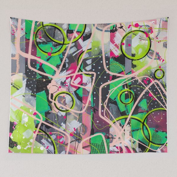 Item preview, Digitally manipulated green, pink, and gray mixed media abstract painting designed and sold by Lanie K Art.