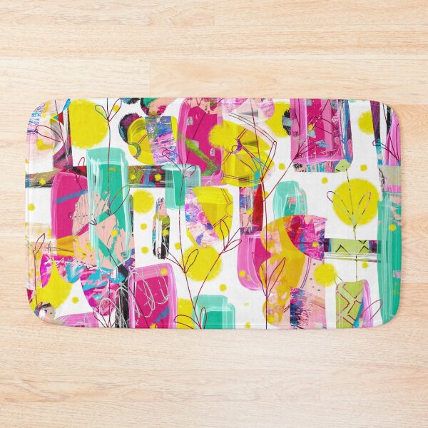Item preview, Digitally manipulated pink, turquoise and yellow mixed media abstract painting designed and sold by Lanie K Art.