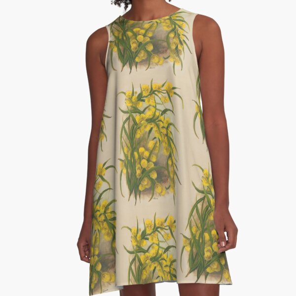 Western Australia wild flower Acacia State Library of Western Australia A-Line Dress
