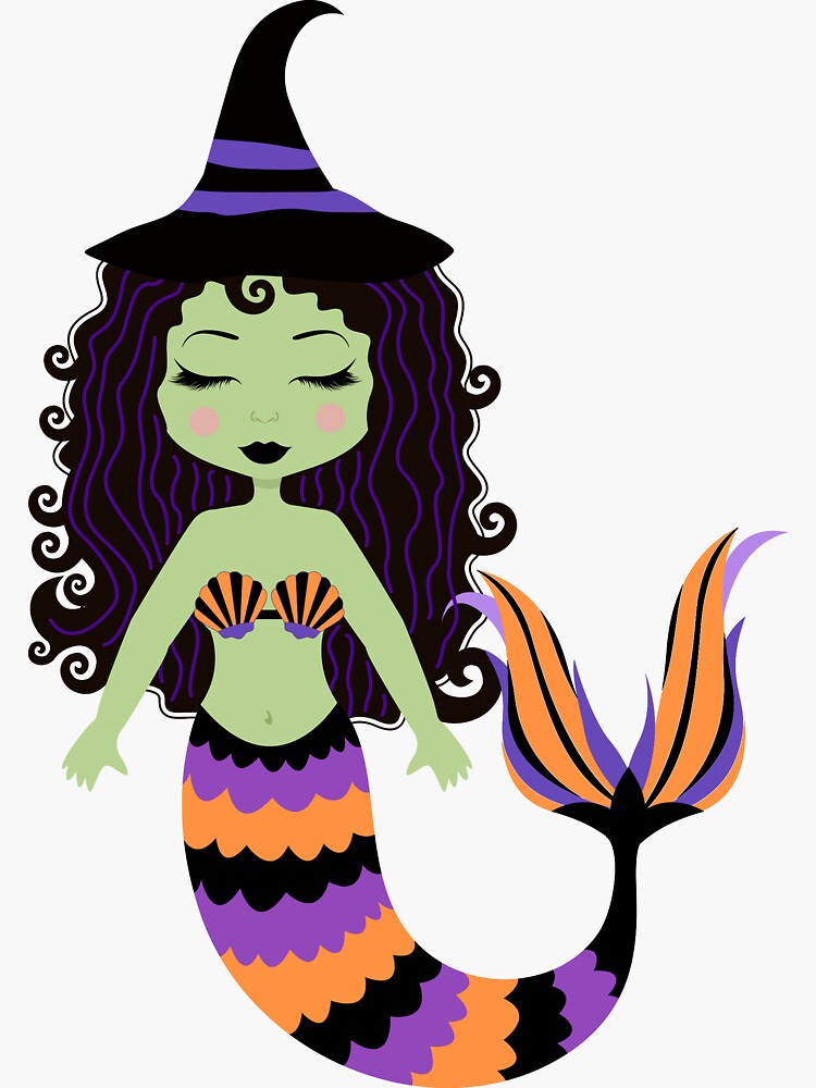 Halloween Mermaid Witch Sticker For Sale By 4craig Redbubble