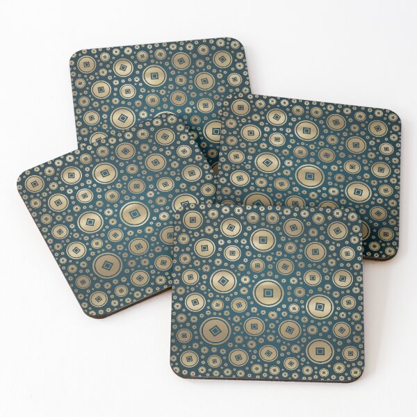 Item preview, Lucky Gold Chinese coins pattern on dark teal designed and sold by k9printart.