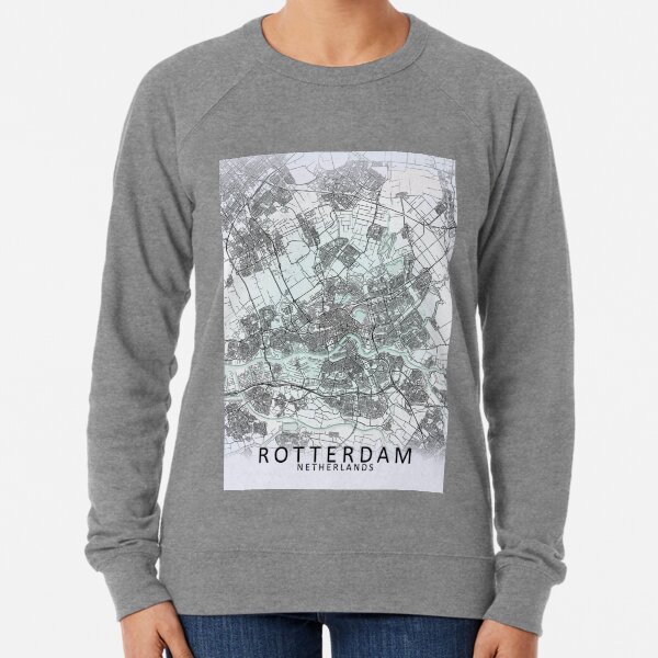 Rotterdam, Netherlands, White, City, Map Lightweight Sweatshirt