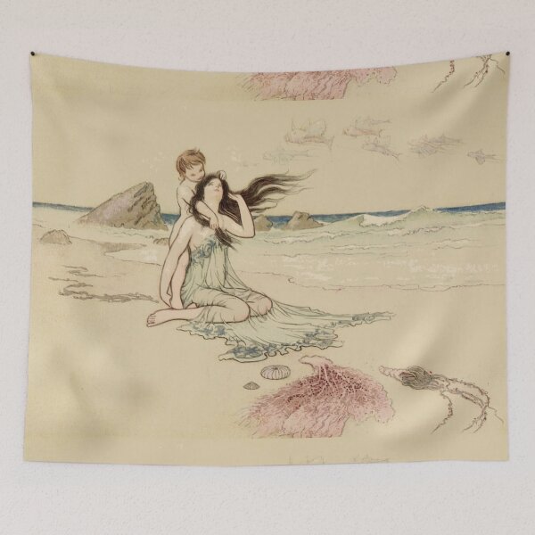 Item preview, Mother and child on the beach illustration designed and sold by Vintage Designs +.
