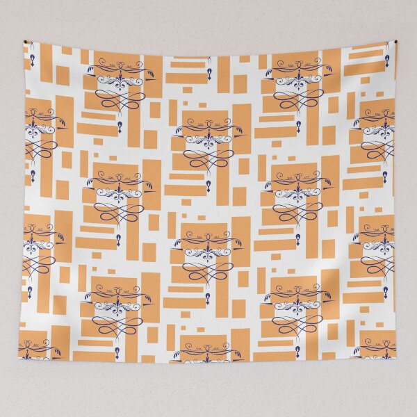 Item preview, Orange squares dark blue Victorian flourish elements designed and sold by Lilith-Designs.