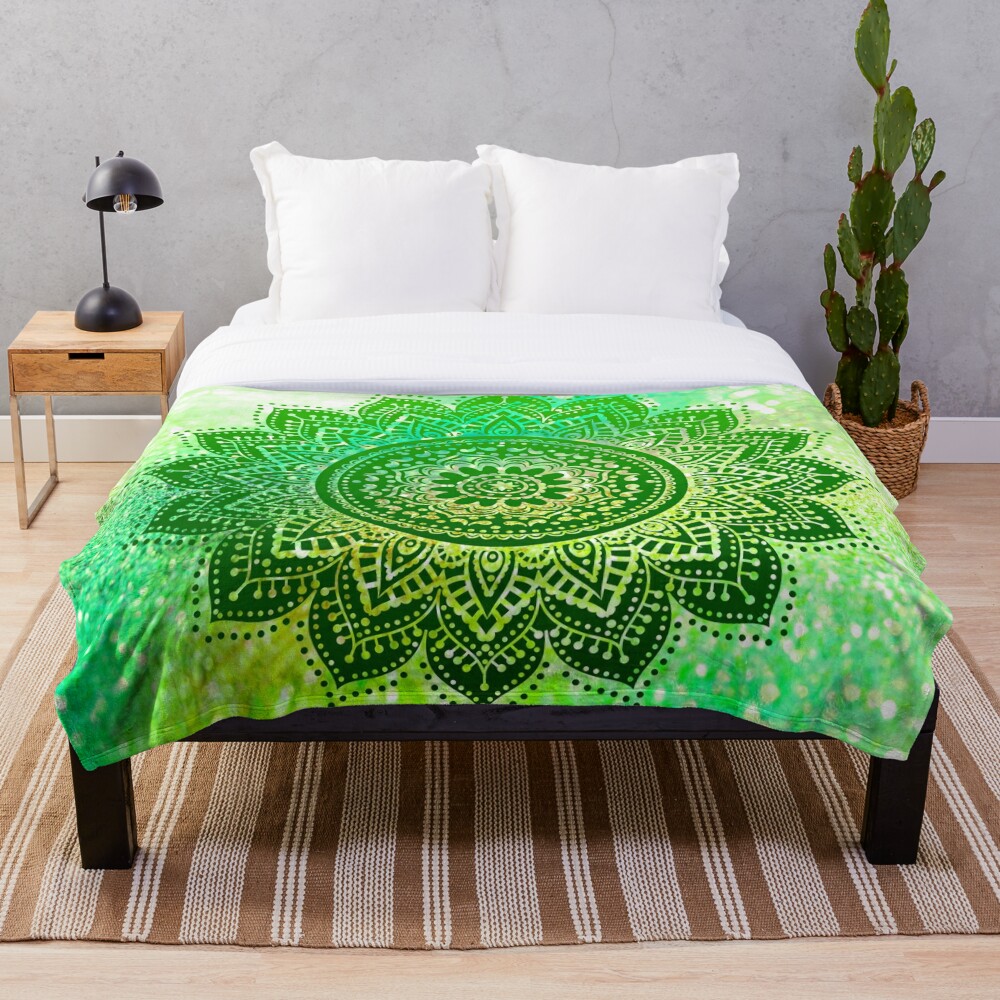 Emerald Green Mandalas Throw Blanket By Haroulita Redbubble