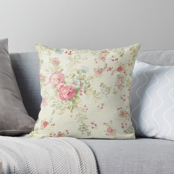 Shabby chic grunge pink floral pattern Throw Pillow