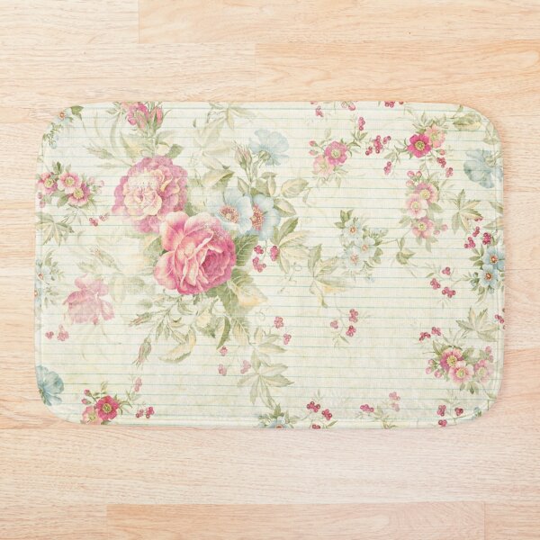 Shabby chic grunge pink floral pattern Bath Mat