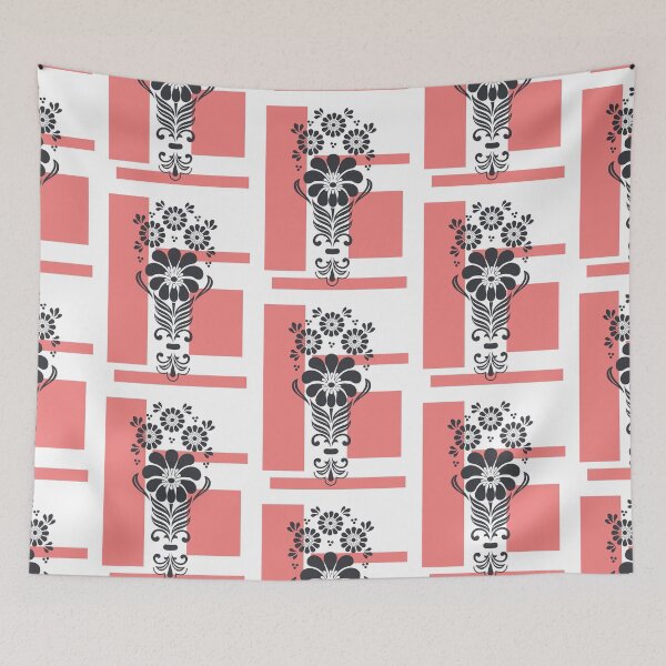 Item preview, Pink squares black  flowers and leaves  designed and sold by Lilith-Designs.