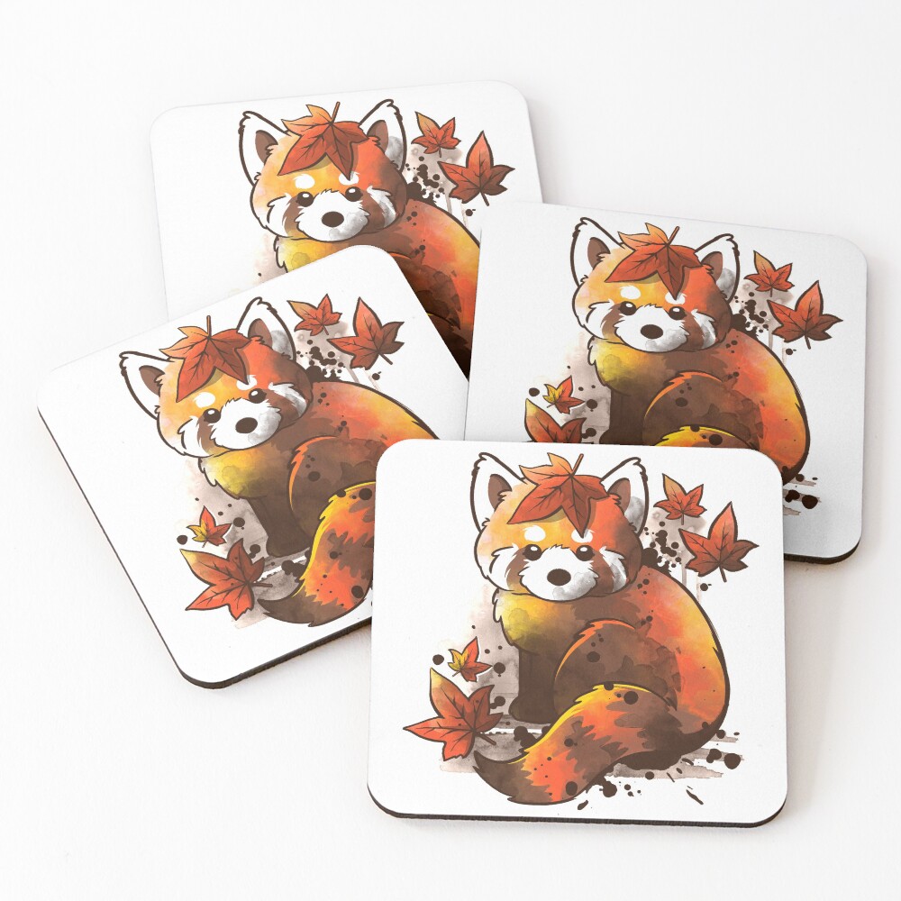 red panda red leaves Coasters (Set of 4)