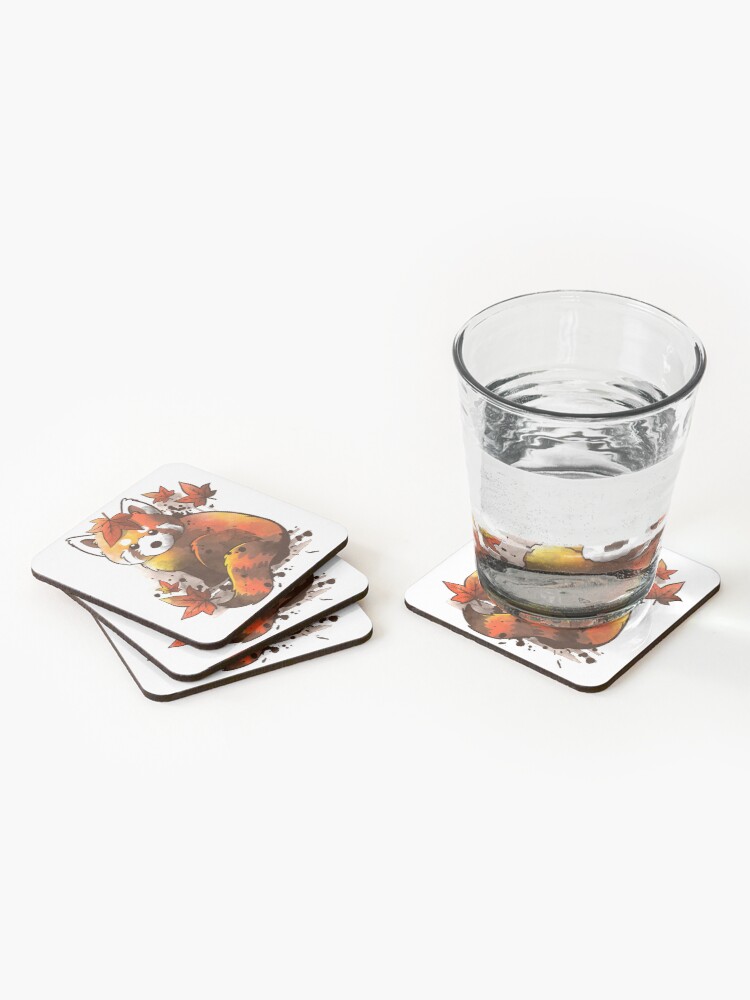Alternate view of red panda red leaves Coasters (Set of 4)