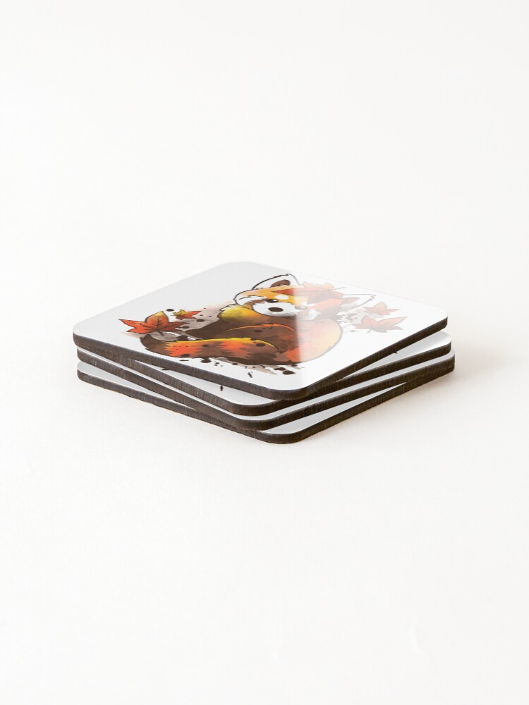 Alternate view of red panda red leaves Coasters (Set of 4)