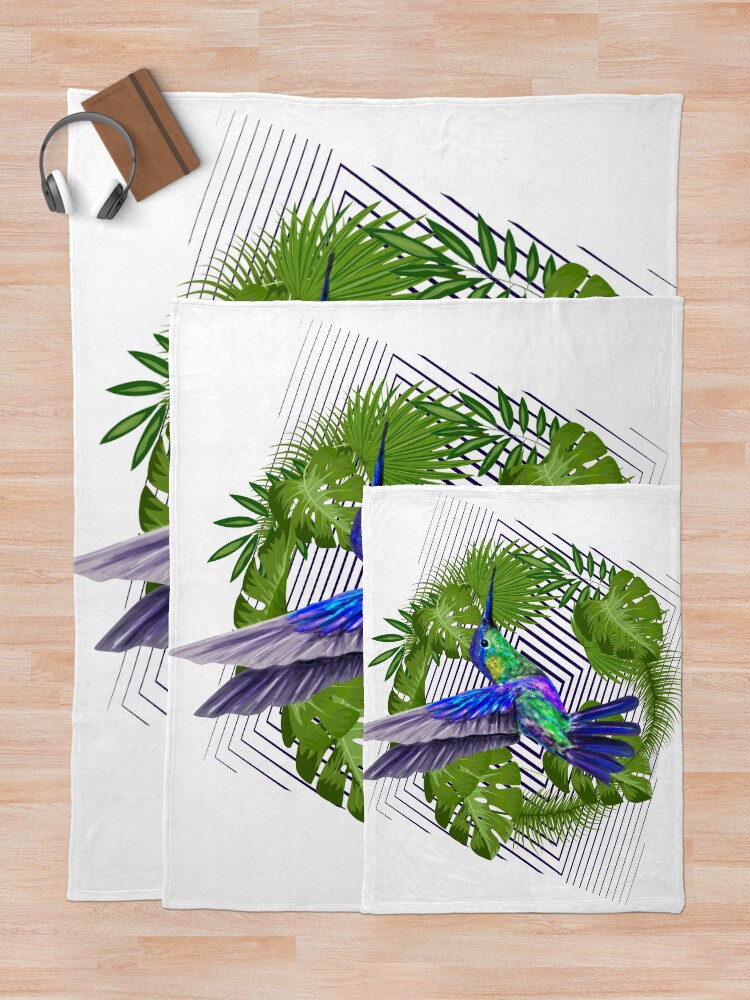 Thumbnail 5 of 6, Throw Blanket, Hummingbird with Abstract Pattern. designed and sold by emphatic.