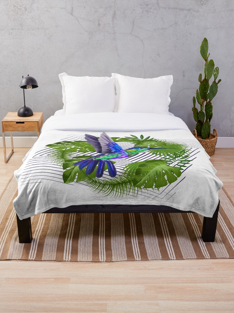 Thumbnail 1 of 6, Throw Blanket, Hummingbird with Abstract Pattern. designed and sold by emphatic.