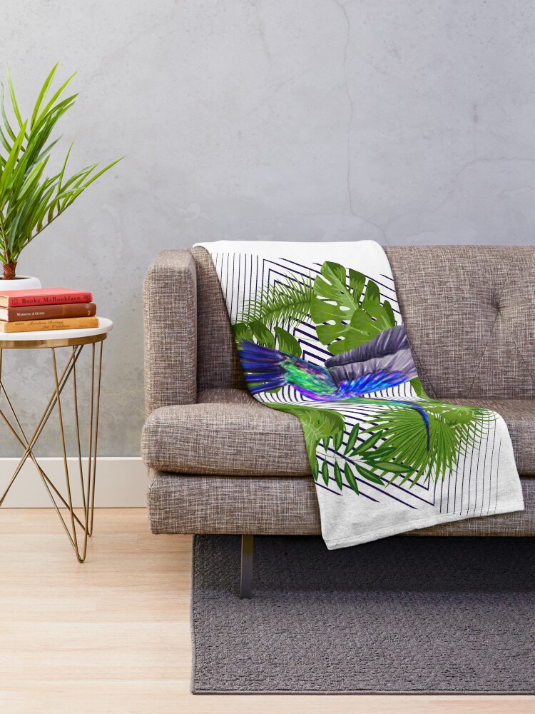 Thumbnail 2 of 6, Throw Blanket, Hummingbird with Abstract Pattern. designed and sold by emphatic.