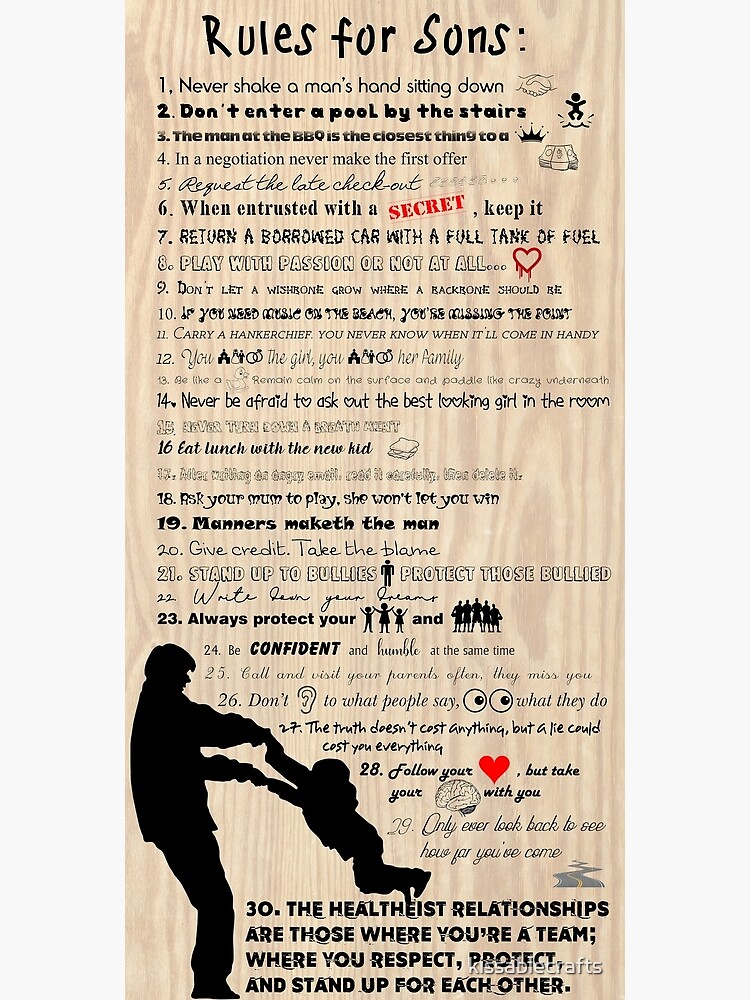 Rules For Sons Poster For Sale By Kissablecrafts Redbubble 4185