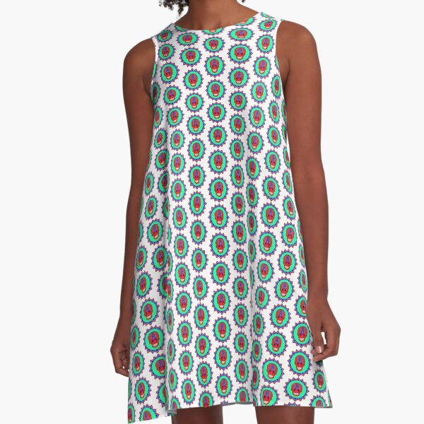 Sugar Skull design 2 red green A-Line Dress