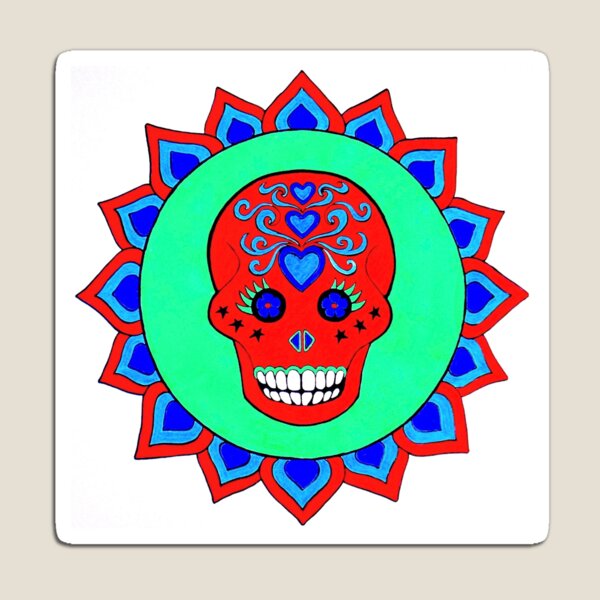 Sugar Skull design 2 red green Magnet