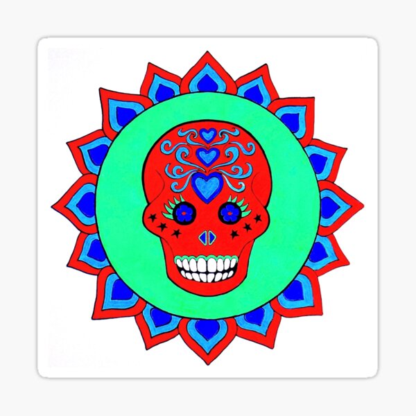 Sugar Skull design 2 red green Sticker