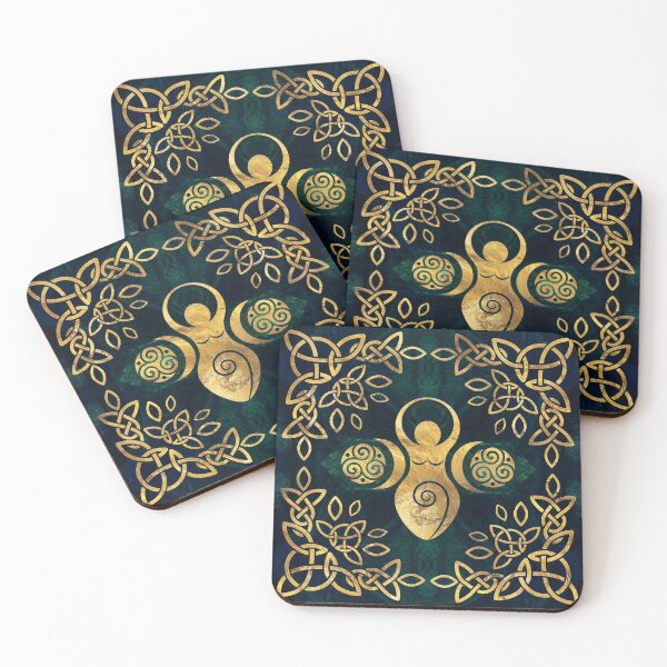 Item preview, Triple Goddess with triskele - gold on shimmer green designed and sold by k9printart.