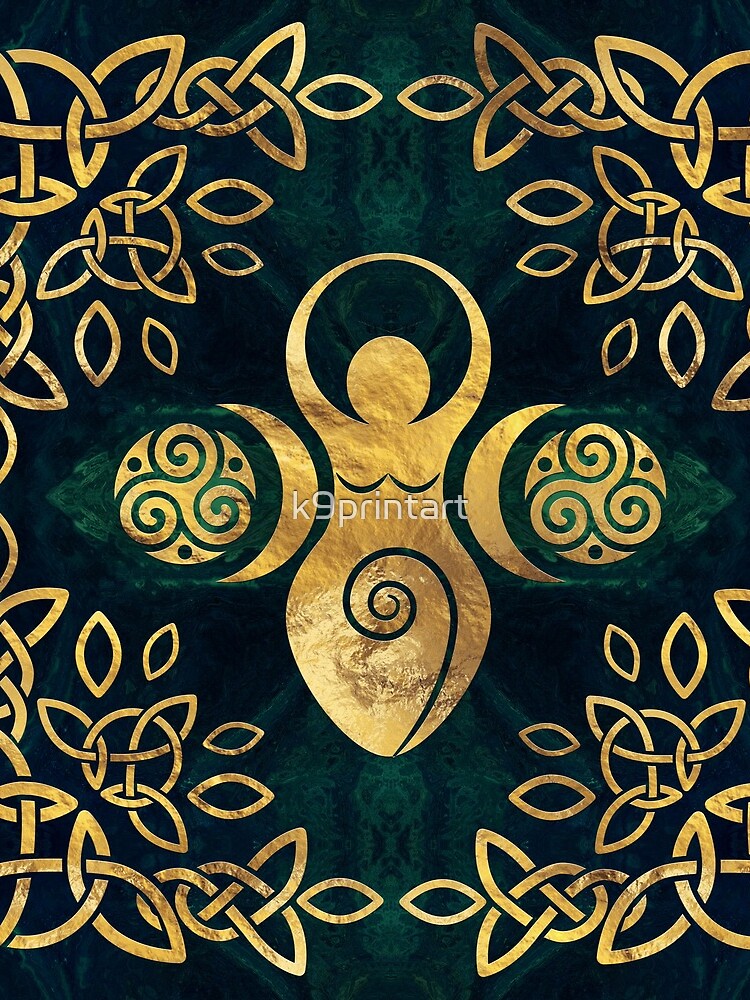 Triple Goddess with triskele - gold on shimmer green by k9printart