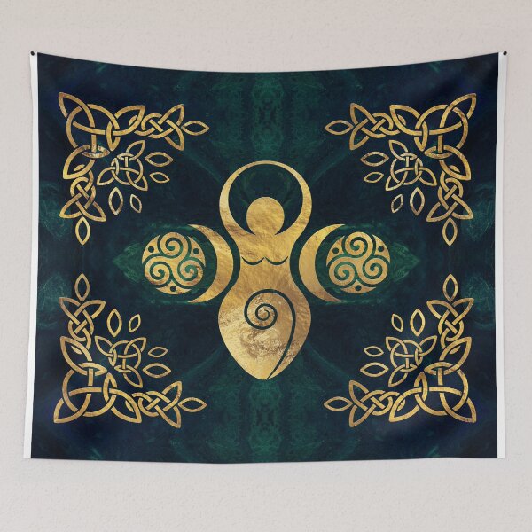 Item preview, Triple Goddess with triskele - gold on shimmer green designed and sold by k9printart.