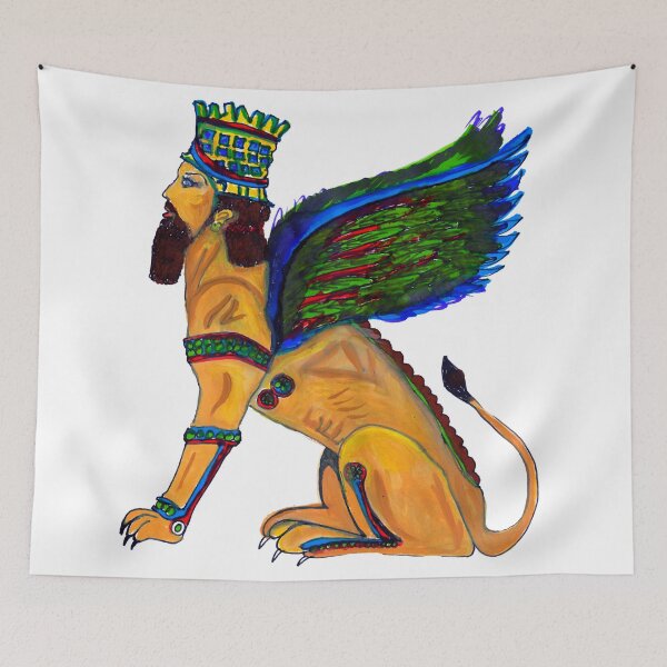 Item preview, lamassu symbolism |Assyrian Empire Human Headed Winged Lions |mythological lion king god watercolor painting | lion king | Greek mythological designed and sold by KARTICK DUTTA.