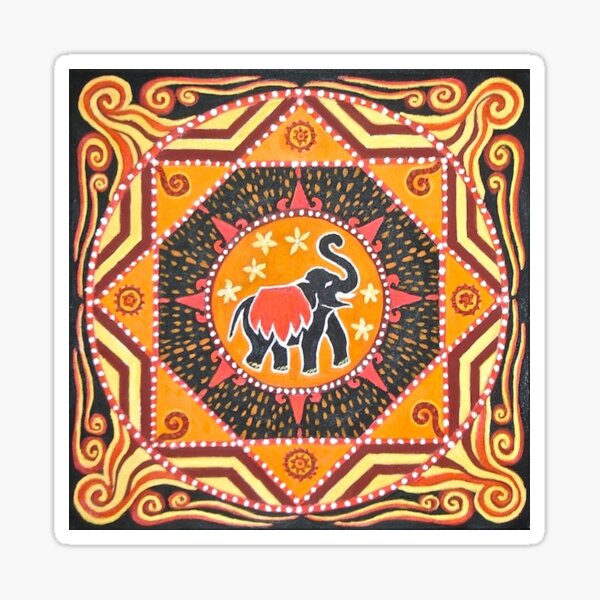 Elephant Mandala orange red black design Sticker