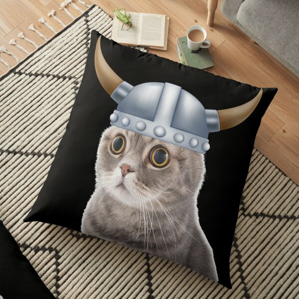 Funny Viking Kitty Cat Pussy Helmet with horns Shield Hat Funny Cute Floor Pillow