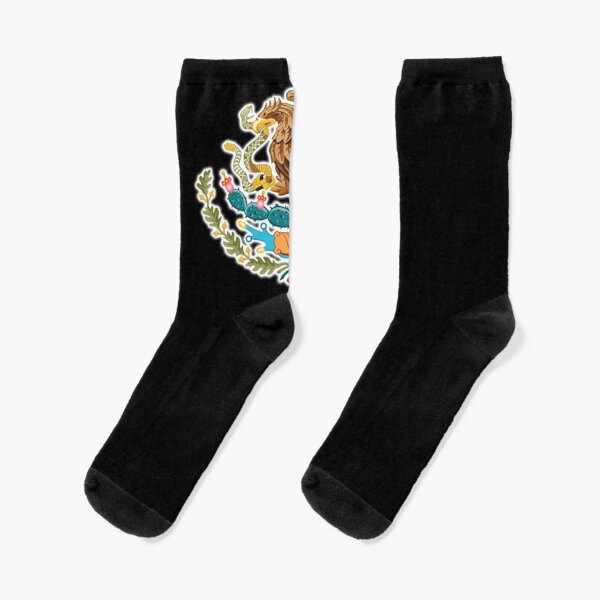 MEXICO. MEXICAN. EAGLE SYMBOL. Mexican Flag, Flag of Mexico, Bandera de México, Pure & simple, ON BLACK. Socks