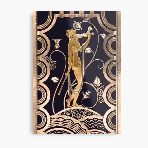 Muse with violin - Gold ornament Feher Jazz age Metal Print