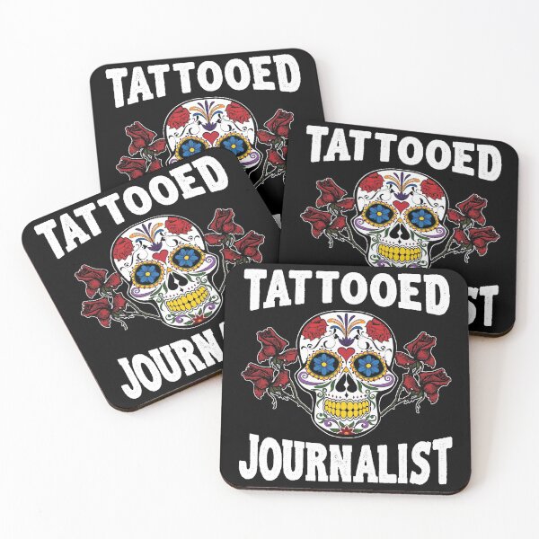 Item preview, Tattooed Journalist Red Roses Sugar Skull designed and sold by inkedtee.