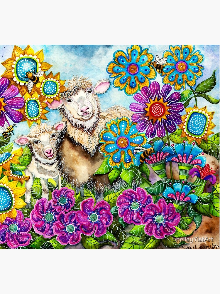 Sheep in the Summer Garden by ShelleyYlstArt
