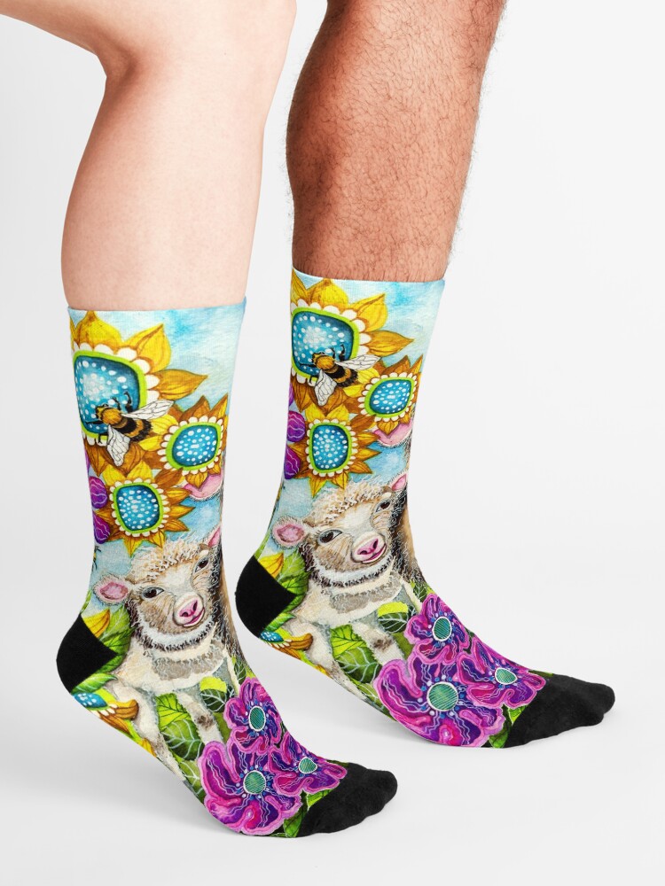 Alternate view of Sheep in the Summer Garden Socks