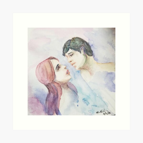 Romantic drawing of a kiss on the cheek. Cute couple sketch. Framed Art  Print by Siret