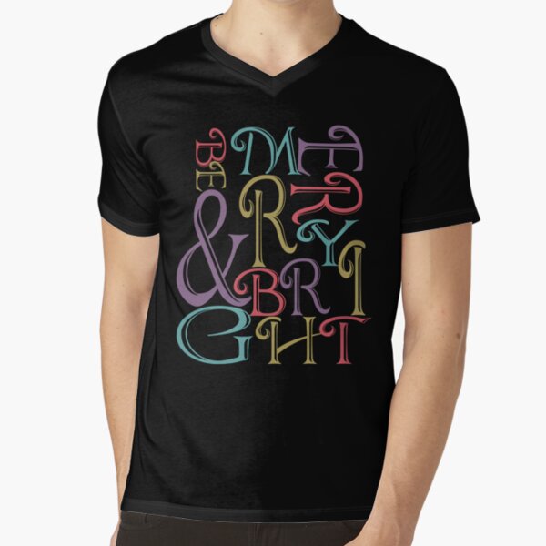 Be Merry and Bright Typography V-Neck T-Shirt