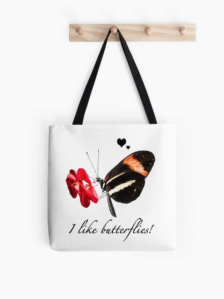 Thumbnail 1 von 2, Stofftasche, Geschenkidee Schmetterling Foto "I like butterflies!" designt und verkauft von Igelchen.
