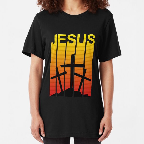 Retro Jesus Cross - Christian Gift Idea For Believers Faith Gift Slim Fit T-Shirt