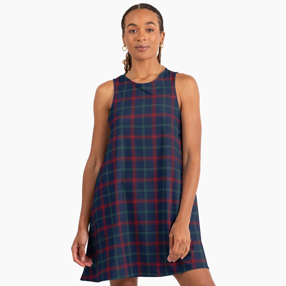 Lynch Tartan Pattern Navy Blue Irish Plaid Tartan A-Line Dress Lynch Tartan Pattern Navy Blue Irish Plaid Tartan A-Line Dress