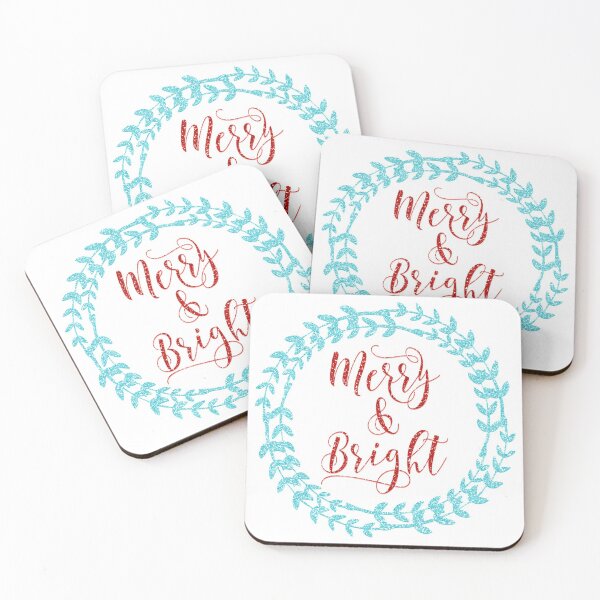 Item preview, Merry and Bright Script Typography Wreath - Aqua and Red designed and sold by Elsy's Art.