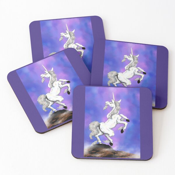 Item preview, painting illustration white unicorn standing on a rock designed and sold by Jonah Augustin Gray.