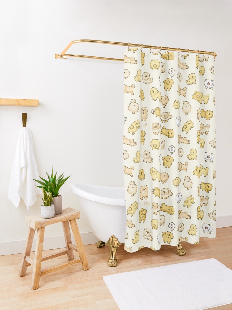 Alternate view of Pom Life! Kawaii Pomeranian Doodle Shower Curtain