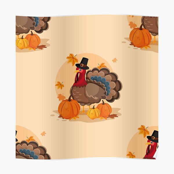 happy thanksgiving pilgrim turkey Poster
