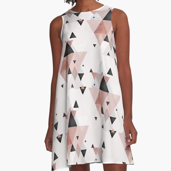 Geometric Compilation in Rose Gold and Blush Pink A-Line Dress